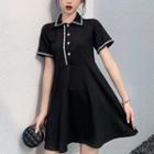 Contrast Trim Polo Dress Black - One Size