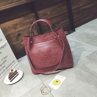 Set Of 2: Faux Croc Grain Leather Tote + Zip Pouch