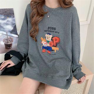Bear Embroidered Long Sleeve Sweatshirt