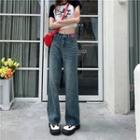 Mid-rise Washed Straight Leg Jeans