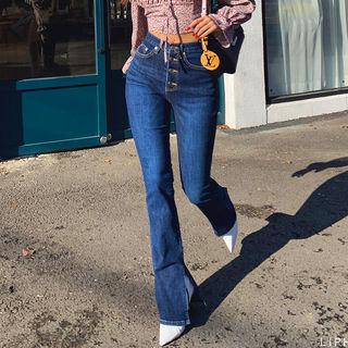 Button-fly Slit-side Boot-cut Jeans