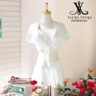 Set: Lace Bikini Set + Tie-hem Cover-up + Skirt White - L