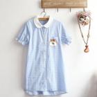 Short-sleeve Printed Plaid Shirt Dress