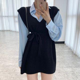 Plain Shirt / Long Knit Vest