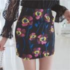 Fringed Floral Mini Pencil Skirt