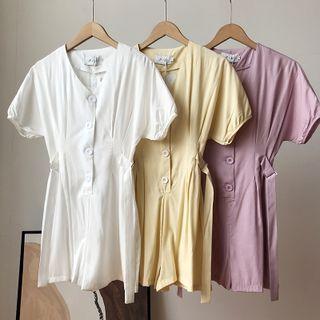 Short Sleeve V-neck Buttoned Playsuit