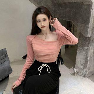 Asymmetrical Mesh Panel T-shirt