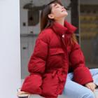 Drawstring-waist Padded Zip Jacket
