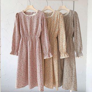 Long-sleeve Round-neck Floral Dress