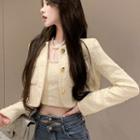 Long-sleeve Single-breasted Bolero Jacket / Halter Pearl Camisole Top