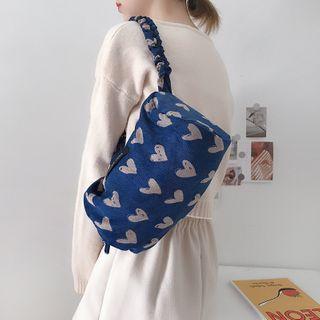 Heart Print Corduroy Barrel Crossbody Bag