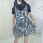 Short-sleeve T-shirt / Check Strappy Playsuit