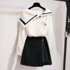 Sailor Collar Sweater / Zipped Mini Skirt / Set