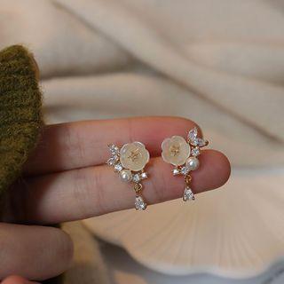 Rose Sterling Silver Ear Stud 1 Pair - S925 Silver - White - One Size