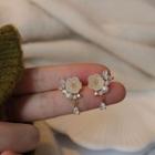 Rose Sterling Silver Ear Stud 1 Pair - S925 Silver - White - One Size