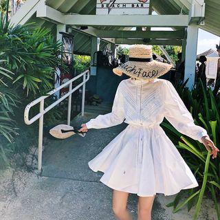 Lace Trim Drawstring Waist A-line Shirtdress