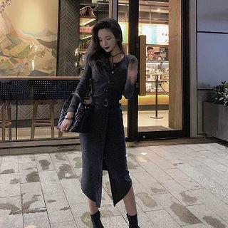 Long-sleeve Midi Sheath Knit Dress As Shown In Figure - One Size
