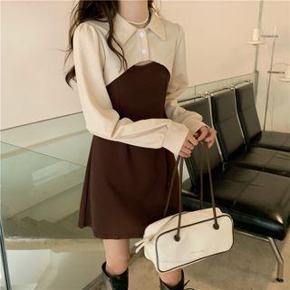 Set: Collared Cropped Sweatshirt + Spaghetti Strap Mini A-line Dress