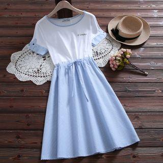 Short-sleeve Two-tone Cat A-line Dress
