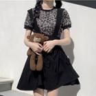 Short-sleeve Leopard Print Top / Mini A-line Overall Dress