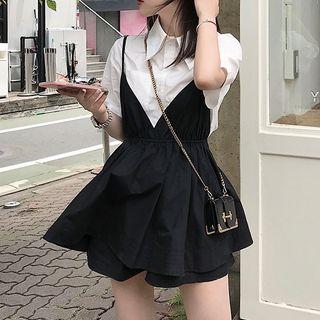 Set: Short-sleeve Shirt + Strappy Jumper Shorts
