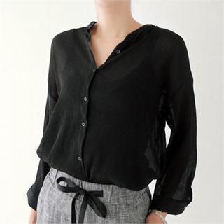 Mandarin-collar Textured Shirt