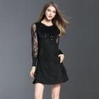 Lace Sleeve Sequined Shift Dress