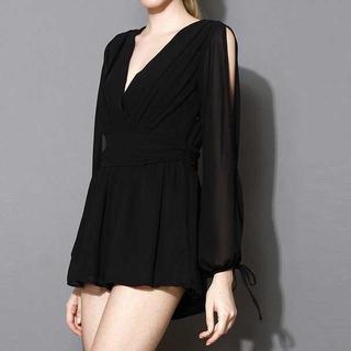 Wrap Long-sleeve Chiffon Playsuit