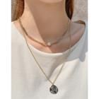 Round-pendant Faux-pearl Layered Necklace Gold - One Size