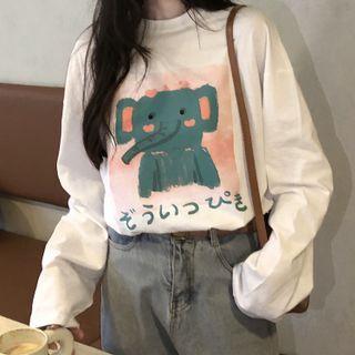 Long-sleeve Elephant Print T-shirt