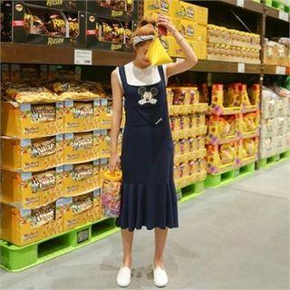 Mickey Mouse Print Ruffle-hem Jumper Dress