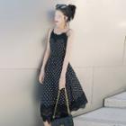 Sleeveless Lace-trim Dotted Dress