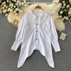 Lapel Lace Trim Asymmetrical Hem Shirt White - One Size