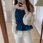 Ruffle Trim Two-tone Blouse Blue - One Size