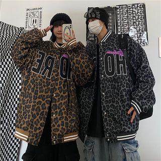 Couple Matching Leopard Print Baseball Jacket