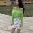 Long-sleeve Off-shoulder Plain T-shirt