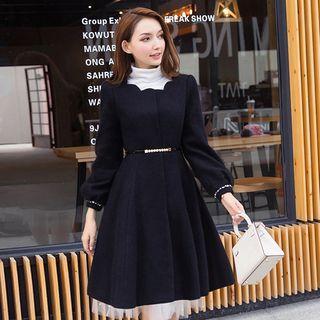 Lantern-sleeve A-line Dress Black - Xl