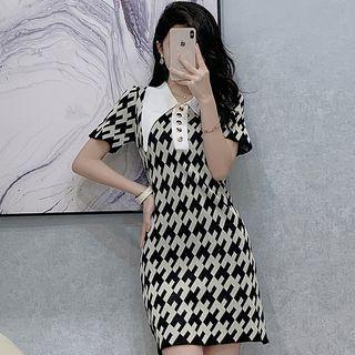 Houndstooth Knit Mini A-line Dress