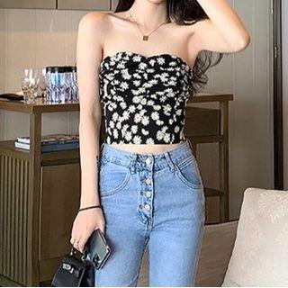 Strapless Floral Print Crop Top