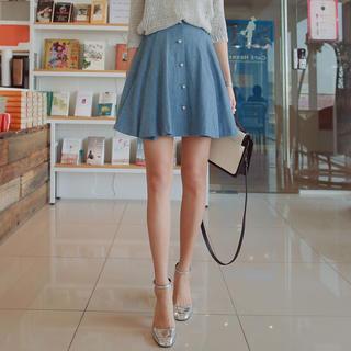 Button-front A-line Denim Skirt