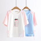 Short-sleeve Strawberry Print T-shirt Pink - One Size