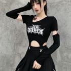 Long-sleeve Lettering Buckled Cropped T-shirt