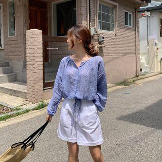 Round-neck Drawstring-hem Shirt