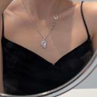 Heart Rhinestone Pendant 925 Sterling Silver Necklace 925 Silver - Purple Heart - Silver - One Size