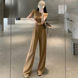 Set: Details Tie-back Crop T-shirt + Wide-leg Pants