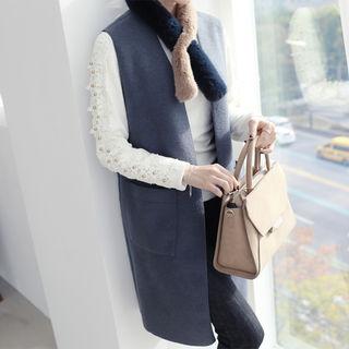Patch-pocket Open-front Knit Vest