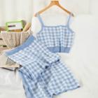 Set: Gingham Knit Camisole Top + Midi Skirt