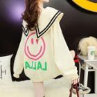 Peter Pan-collar Long-sleeve Lettering Printed Sweatshirt