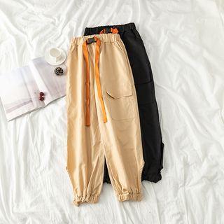 Elastic Waist Gather-cuff Belted Cargo Pants