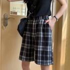 High-waist Plaid Shorts Black - One Size